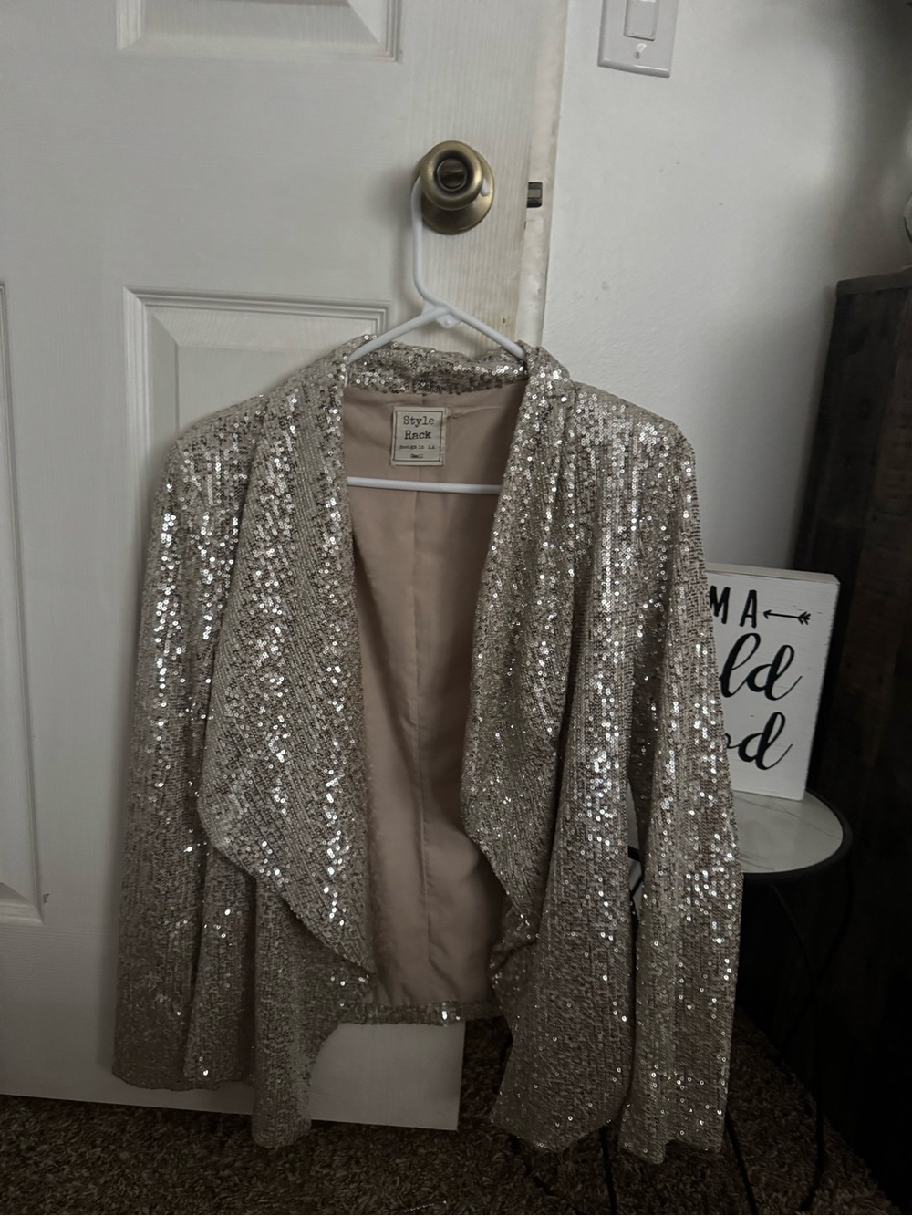 Style Rack Silver Sequin Draped Open-Front Jacket